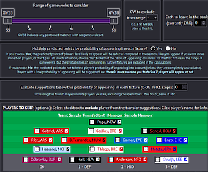 FPL Transfer Suggestor screenshot